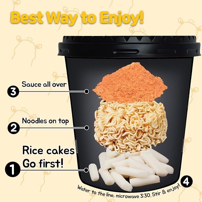 KINIKORA Premium Instant Rabokki Cup - Cheese Flavor, 15-Pack Box – Korean Ramen & Rice Cake (Tteokbokki), Quick & Easy Street Food, Ready in Minutes