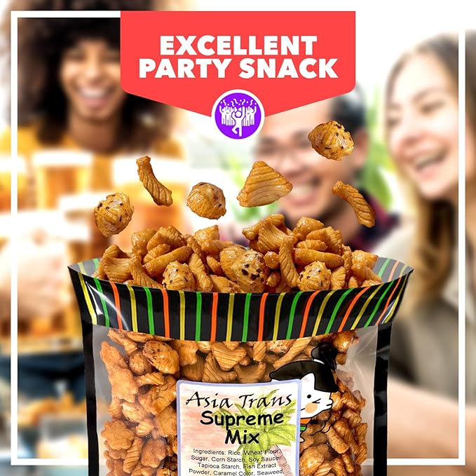 Traditional Supreme Mix Arare Rice Crackers, Mochi Crunch Snack Mix, Sweet, Salty & Umami Flavor, Crunchy Snack, 9 Ounce