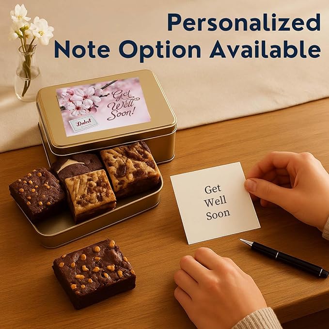 Get Well Soon Gift Basket - 18 Individually Wrapped Brownies Freshly Baked in a Variety of Flavors - Dulcet's Signature Flavored Fudge Brownies - Gift Box Comes with Get Well Card