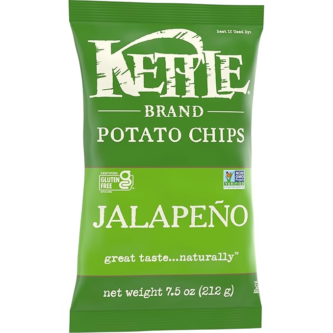 Kettle Brand Jalapeno Kettle Potato Chips, Gluten-Free, Non-GMO, 7.5 oz Bag (Pack of 12)
