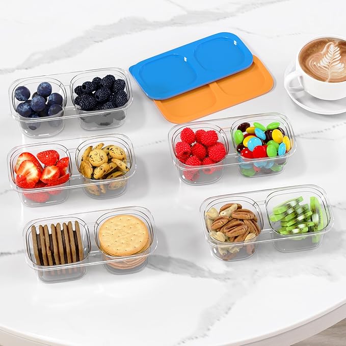 Reusable Snack Containers with Lids for Kids-Gemstone Bright 5 PACK, [UNIQUE DESIGN 2-COMPARTMENT] BPA-Free/Microwave/Dishwasher Safe, Snack Bowls Container for On-the-Go Meals,Camping and Travel