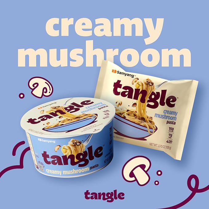 Samyang Tangle Creamy Mushroom Pasta | Instant Pasta | Mukbang | 15g of Protein | Linguine | 7g of Fiber | Chick Pea based | Easy Prep | Convenient | 4 Pack