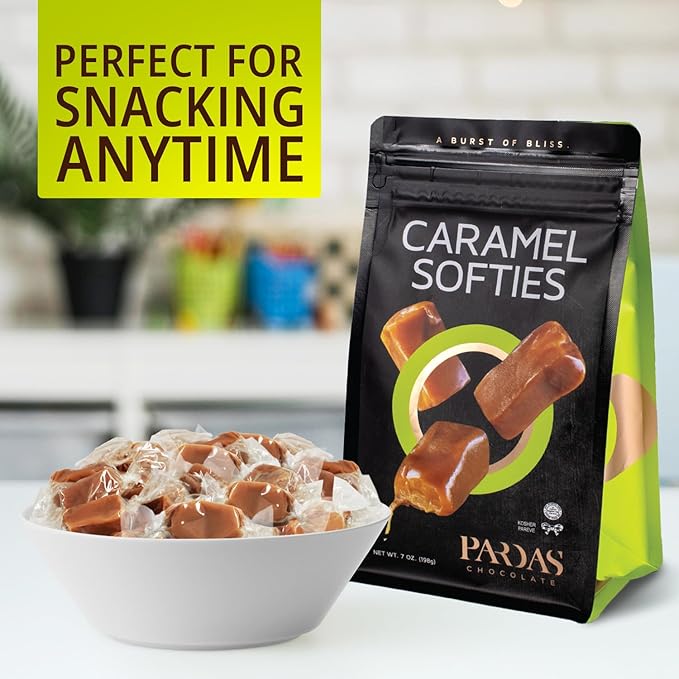 PARDAS Caramel Cream Candy, 7oz Pack of Caramels Individually Wrapped, Ideal Kosher Candy for Desserts, Parties, Lunchboxes and Holiday Celebrations, Perfect Soft Caramels for Snacking and Sharing