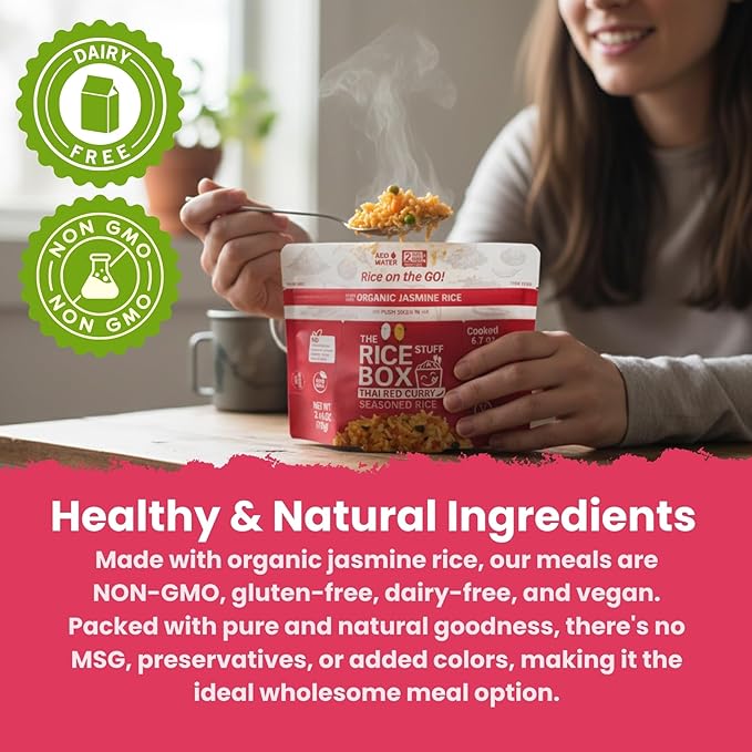 The Rice Stuff Box - Thai Red Curry Instant Rice Meals, 6-Pack, Organic Jasmine Rice, NON-GMO, Gluten-Free, Vegan, Dairy-Free (Pack of 6)