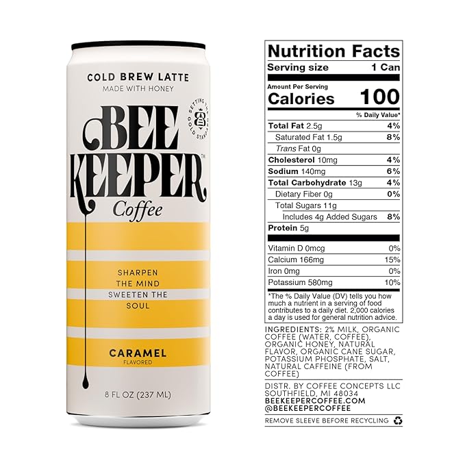 Beekeeper Cold Brew Coffee Drinks with Oregon Honey | 12 Pack Variety Refreshing Iced Coffee - Unsweetened & Strong Arabica Brew, 8 fl oz Ready-to-Drink Can - 180mg Natural Caffeine