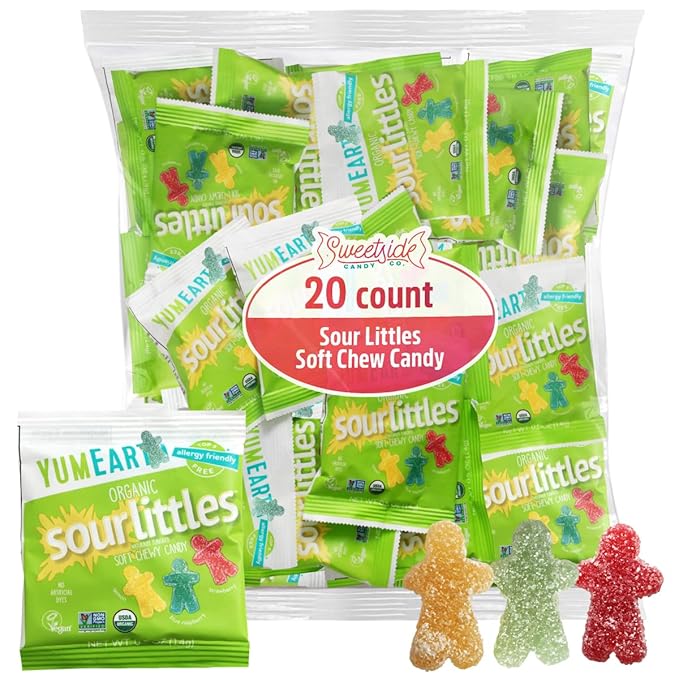 Organic Sour Littles Chewy Candy, 20 Bags of Sour Candy Bulk 0.5oz Each, Perfect for Movie Nights and Everyday Enjoyment, Healthy Candy for Kids and Adults Who Love Tangy Treats