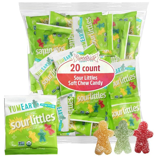 Organic Sour Littles Chewy Candy, 20 Bags of Sour Candy Bulk 0.5oz Each, Perfect for Movie Nights and Everyday Enjoyment, Healthy Candy for Kids and Adults Who Love Tangy Treats
