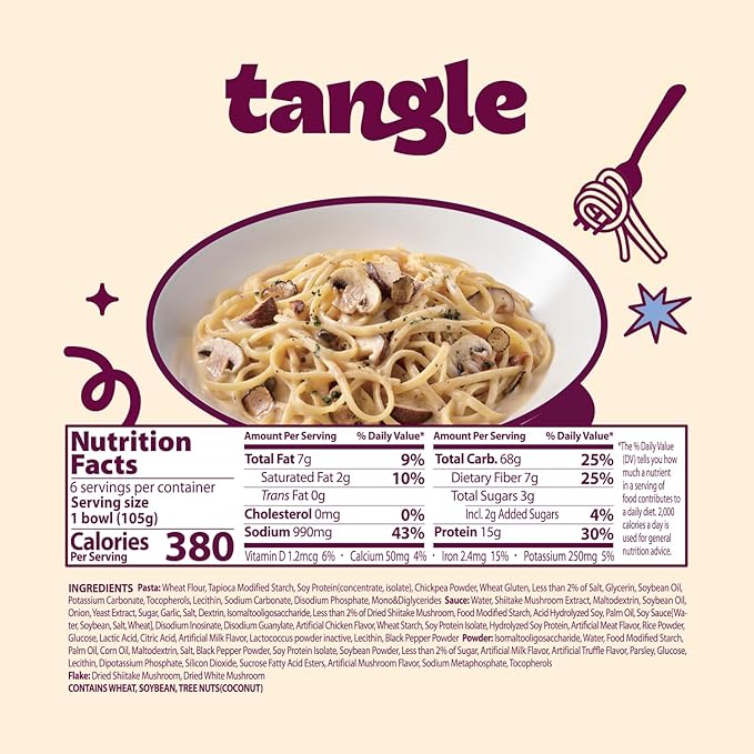 Samyang Tangle Creamy Mushroom Pasta Bowl | Linguine Pasta | Mukbang | 15g of Protein | 7g of Fiber | Chick Pea based | Easy Prep | Convenient | 6 Bowls