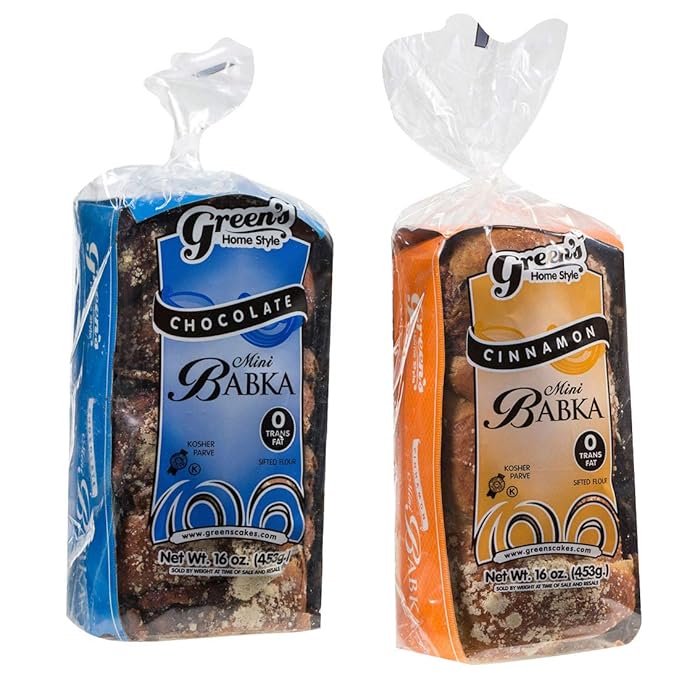Green's Bakery Chocolate and Cinnamon Babka Cake, 2 Pack 16 oz. Fresh and Delicious, OK Certified Kosher and Pareve Babka Bread, Dairy Free and Nut Free