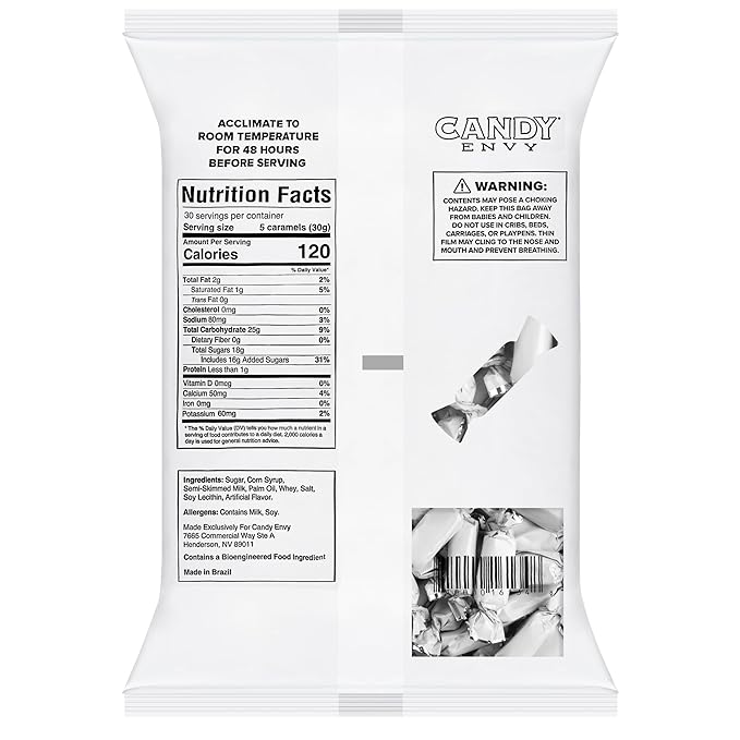 Candy Envy - Individually Wrapped Caramels - White Wrapper - 12 Bags (Casepack) Bulk White Candy