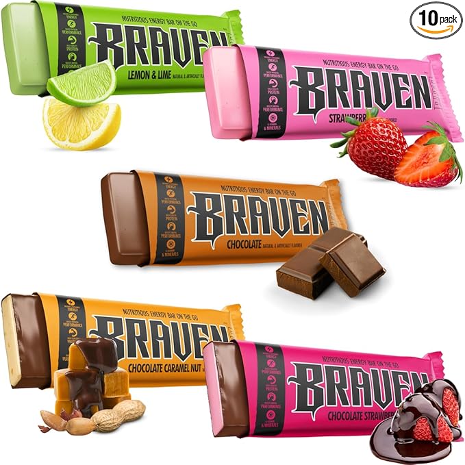 Braven Bar Variety Pack Energy Bars (1.59 oz, Pack of 10) – Energy Chews with 5g Protein – On-the-Go Energy Snacks for Running, Hiking, and Sports - Gluten Free Snacks for Sustained Energy Boost