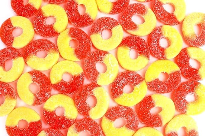 Gummy Peach Rings - Fresh, Soft, and Chewy Sugar Dusted Gourmet Peach Rings Candy Bulk, by Queen City Candy Cave (2 Pound)