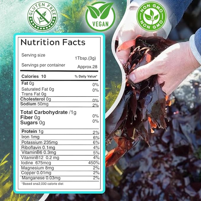 Ocean’s Balance Organic Dulse - Maine Coast Seaweed - Atlantic Ocean Sea Vegetables, Perfect for Keto Diet, Paleo Diet, Vegetarian Lifestyle or Vegan Diet (40lb, dulse flakes)