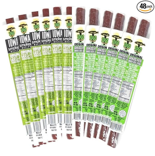 Original Variety, Sogo Snacks, No Sugar, 100% Grass-fed, Non-GMO Beef Sticks. No Nitrates, Gluten, Soy, MSG, Dairy or Nuts. Keto, Whole30, Paleo Friendly (24 of each, 1-oz, 48-cnt)