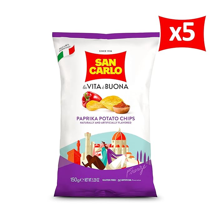 San Carlo Multi Pack 5X Paprika n°1 Italian Potato Chips - 150gr - for Snacking Bliss