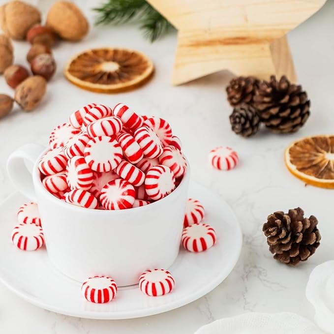 Christmas Starlight Peppermint Candy 2 Pound Bucket - Bulk Individually Wrapped Hard Mint Candies - Classic Red & White Peppermint Mints for Candy Bowls, Offices, Parties & Holiday Treats (Approx 160 Pieces)