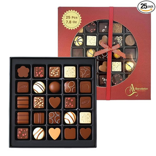 Andy Anand Chocolatier Belgian Chocolate Truffles Gift Box Handcrafted Gourmet Chocolate European Imported Chocolate Truffles Perfect as Chocolate Gifts For Women (25 Pcs,7.8 Oz)