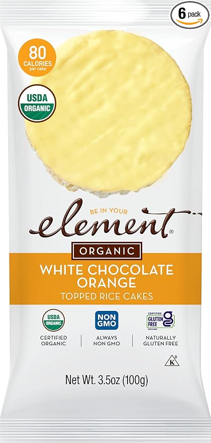 Element Snacks - White Chocolate Orange Rice Cakes (Pack of 6), All-Natural Rice, Organic Healthy Snacks for Kids or Adults, Non GMO, Certified Gluten-Free and Kosher