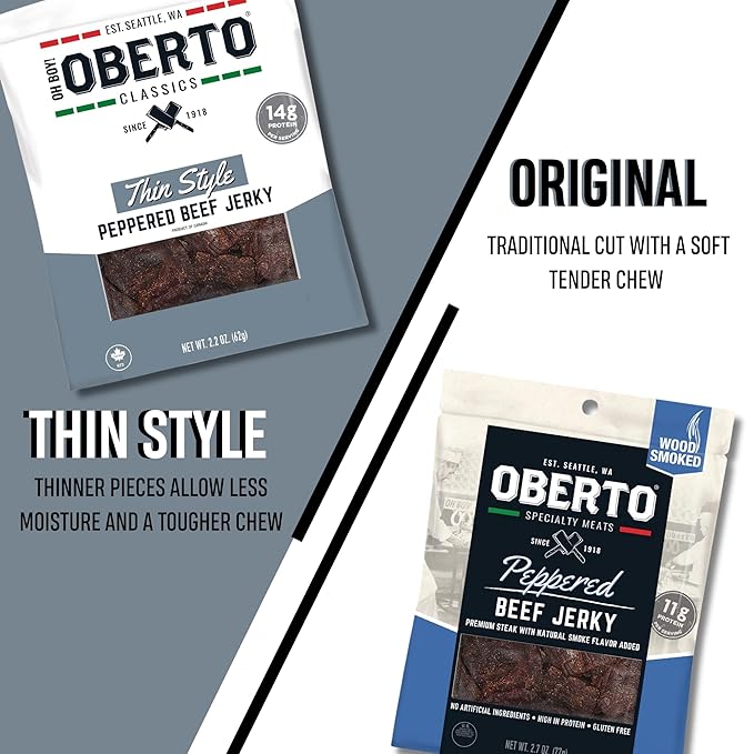 Oh Boy! Oberto Classics Thin Style Peppered Beef Jerky, 7 Ounce