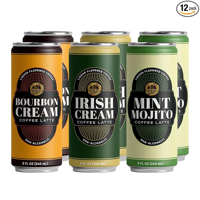 Golden Nest Liquor-Flavored Coffee Latte | Ready to Drink Liquor-Inspired Non-Alcoholic Creamy Beverage | All Natural No Preservatives | 8 Fl Oz Can (Variety Pack, 8 Fl Oz (Pack of 12))
