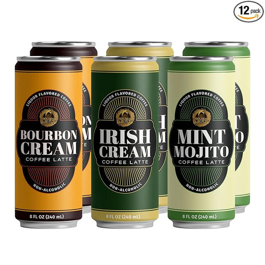 Golden Nest Liquor-Flavored Coffee Latte | Ready to Drink Liquor-Inspired Non-Alcoholic Creamy Beverage | All Natural No Preservatives | 8 Fl Oz Can (Variety Pack, 8 Fl Oz (Pack of 12))