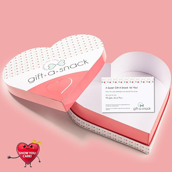 Gift A Snack - Valentines Day Heart Shape Snack Box Variety Pack Care Package + Greeting Card (40 Count) Birthday Sweet Treats Gift Basket, Candies Chips - Office Food Assortments