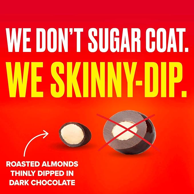 SkinnyDipped Dark Chocolate Peanut Butter Almonds, Healthy Snack, Plant Protein, Gluten Free, 0.46 oz Mini Bags, Pack of 24