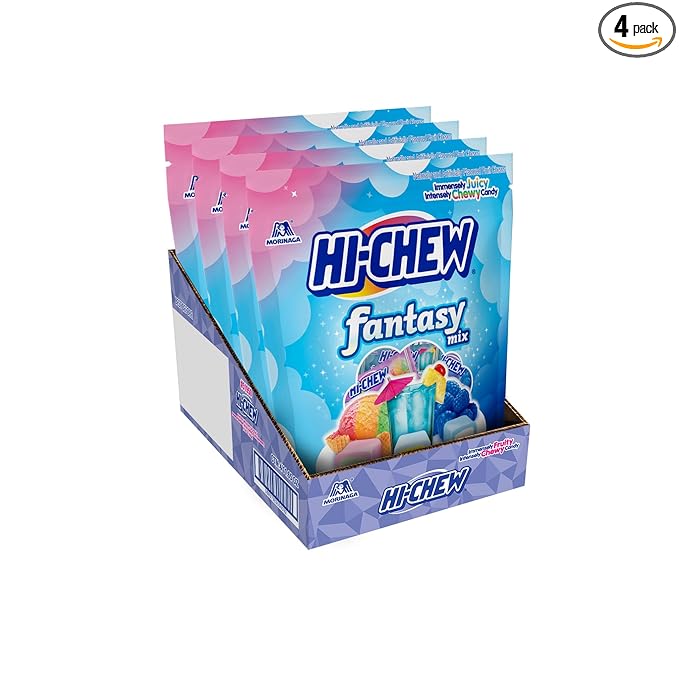 HI-CHEW Fantasy Mix, Pack of 4 Bags - Rainbow Sherbet, Blue Hawaii and Blue Raspberry - Immensely Juicy Flavors - Individually Wrapped Sharing Candy
