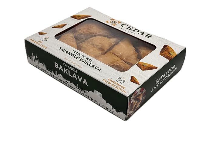 Cedar Pastries 8-Piece Grab N’ Go Traditional Triangle Baklava | Handmade Mediterranean Dessert Treats | Kosher & Halal