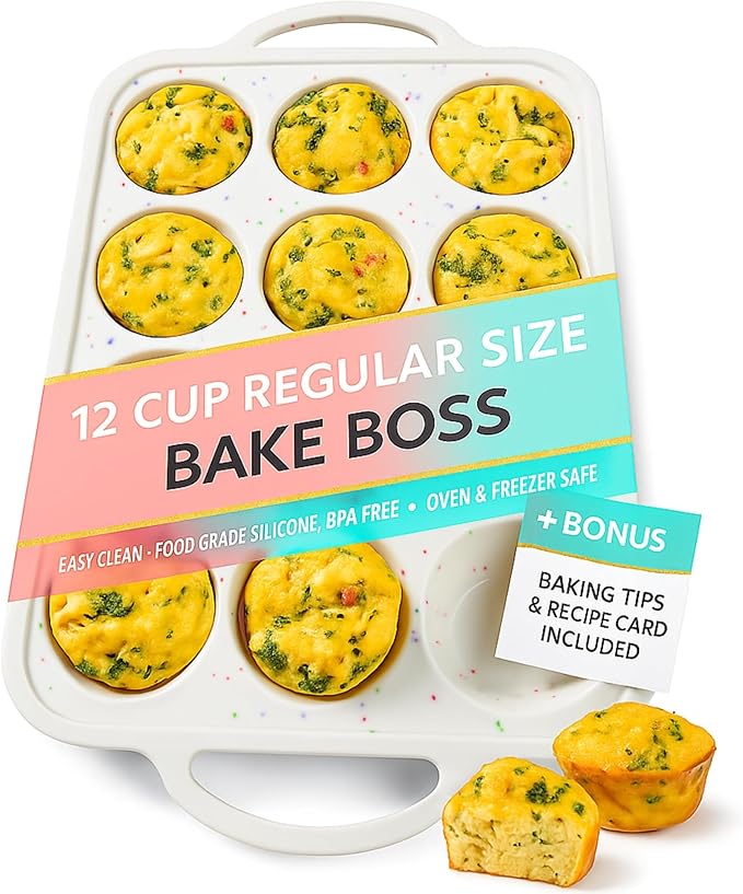BAKE BOSS 1-Pack - Silicone Muffin Pan for Baking with Metal Reinforced Frame, 12 Cup Regular Size Cupcake Pan, BPA Free -Silicone Muffin Tray, Cupcake Baking Pan Molds for Oven Dishwasher Safe