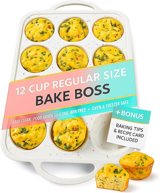 BAKE BOSS 1-Pack - Silicone Muffin Pan for Baking with Metal Reinforced Frame, 12 Cup Regular Size Cupcake Pan, BPA Free -Silicone Muffin Tray, Cupcake Baking Pan Molds for Oven Dishwasher Safe