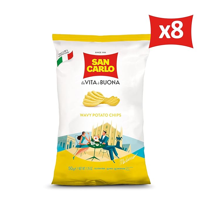 San Carlo Multi Pack 8X Wavy n°1 Italian Potato Chips - 50gr - for Snacking Bliss