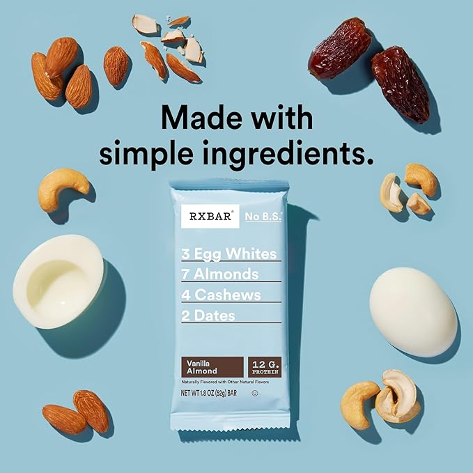 RXBAR Protein Bars, Protein Snack, Snack Bars, Vanilla Almond, 22oz Box (12 Count)