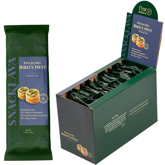Snacklava Pistachio Bird's Nest - 20 Pack (80 Pieces) - No Artificial Ingredients, Colors or Preservatives - Premium Handmade Pastries