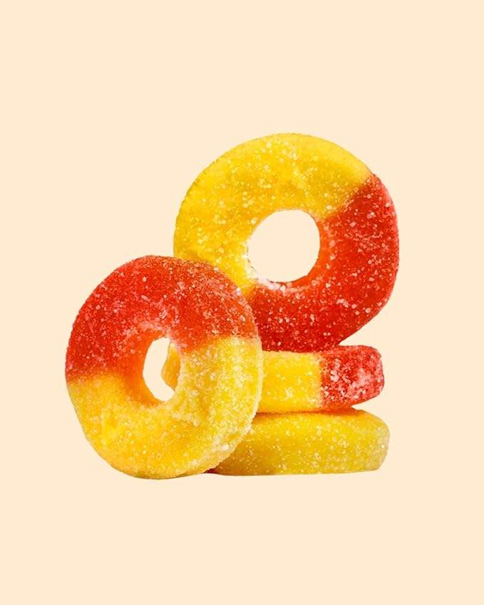 Gummy Peach Rings - Fresh, Soft, and Chewy Sugar Dusted Gourmet Peach Rings Candy Bulk, by Queen City Candy Cave (1 Pound)