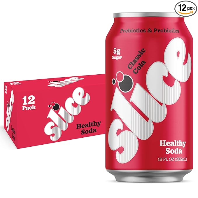 Slice Healthy Soda, Classic Cola, Prebiotic & Probiotic Soda Pop, 5g Fiber, 40 calories, 12 fl oz 12 Pack