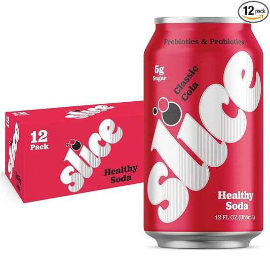 Slice Healthy Soda, Classic Cola, Prebiotic & Probiotic Soda Pop, 5g Fiber, 40 calories, 12 fl oz 12 Pack