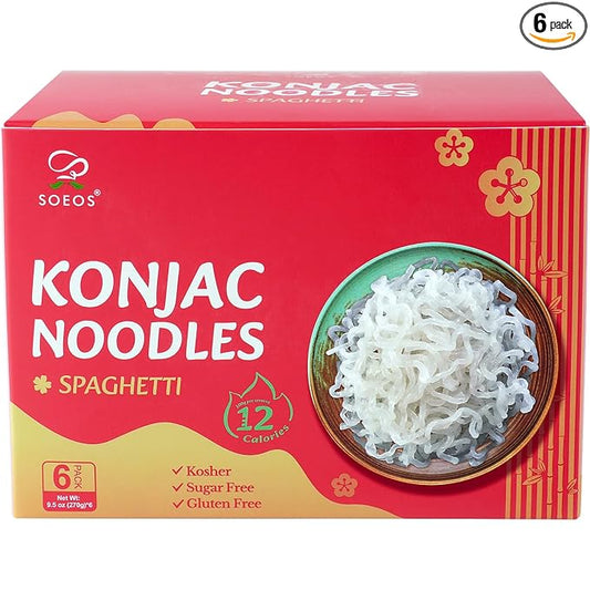 Soeos Konjac Noodles, Spaghetti, 9.5oz (270g), 6 Packs, Kosher, Sugar Free, Gluten Free, Low Calorie, Low Carb Pasta, Shirataki Noodle