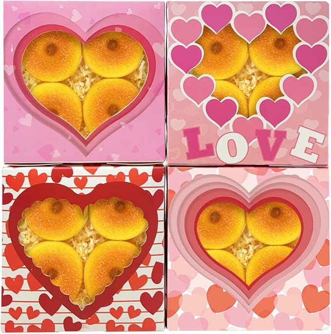 Bakepacker Valentine 30-Packs Bakery Boxes with Window 6x6x3 inches Thick & Sturdy Macaroon Pastry Boxes Cookie Boxes for Bakerys
