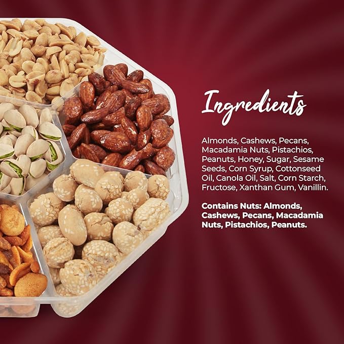 SizGit Nut Gift Baskets, 26oz Mixed Nut Gift Box of 7 Sectional Platter, Ideal Nut Assortment for Holidays, Birthdays, Celebrations, Anniversaries, Corporate Occasions and Everyday Snacking