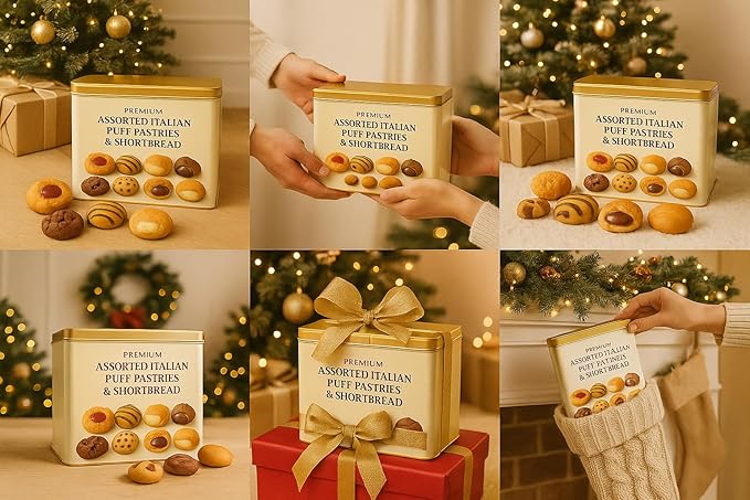 Premium Assorted Italian Puff Pastries & Shortbread Cookies – 72 Count Gift Tin. Free From Artificial Colors, Preservatives, Hydrogenated Fats And Kosher Certified. Package May Vary