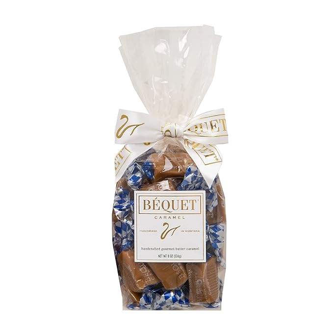 Béquet Caramel - Chewy - Gourmet Caramel Candy - Caramel Candy Individually Wrapped - Made in Montana - Kosher (Star D) and Gluten Free - 8 oz Gift Bag