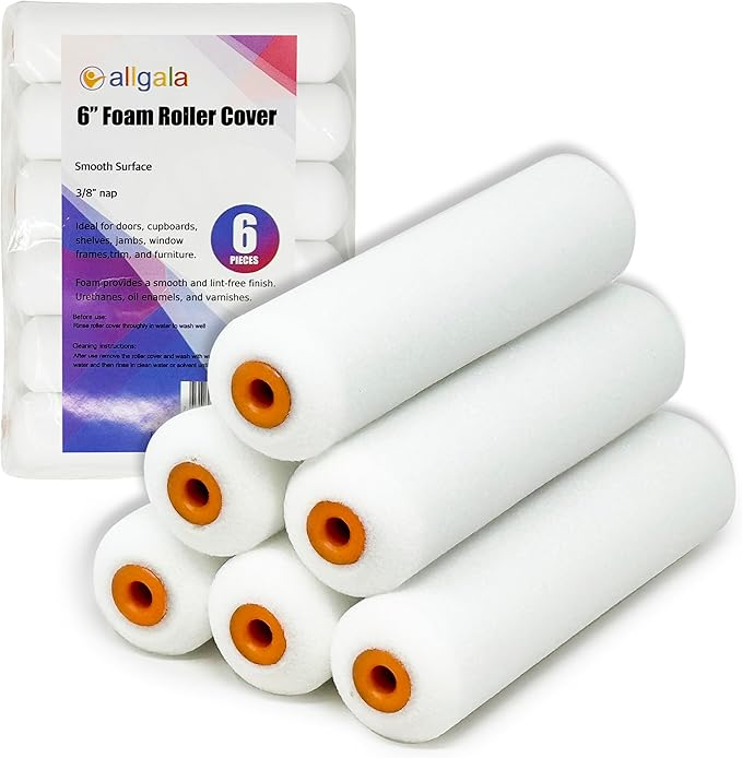 Allgala Foam Rollers, 6 Pack 6 inch Shedless Mini Foam Sponge Paint Roller Cover for Trim Wall Funiture Doors Cupboard Cabinets Doors