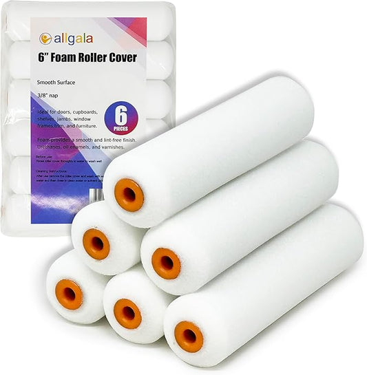 Allgala Foam Rollers, 6 Pack 6 inch Shedless Mini Foam Sponge Paint Roller Cover for Trim Wall Funiture Doors Cupboard Cabinets Doors
