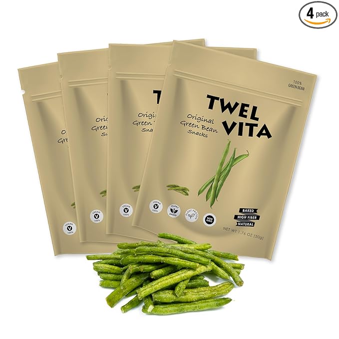 TWEL VITA Natural Green Bean Crisps, 4-Pack (1.76 oz Each) | Vegan, Clean Label, Non-GMO, Gluten-Free, Paleo & Keto Friendly Snack Variety Pack