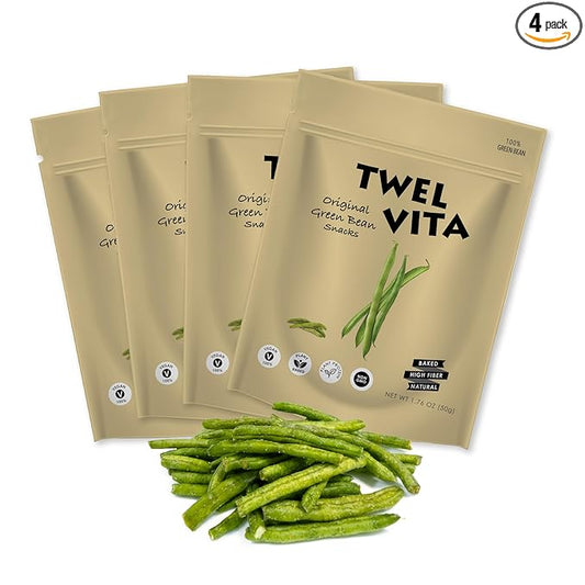 TWEL VITA Natural Green Bean Crisps, 4-Pack (1.76 oz Each) | Vegan, Clean Label, Non-GMO, Gluten-Free, Paleo & Keto Friendly Snack Variety Pack