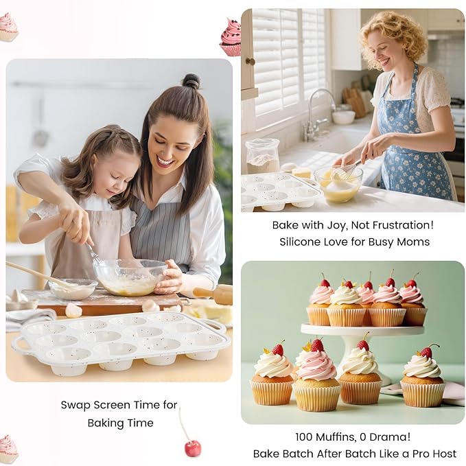 Fimary Silicone Muffin Pans for Baking 2 Pack, 2.8 Inch with Metal Reinforced Frame, Regular Size Nonstick Silicone Cupcake Pan 12 Cups for Baking Homemade Muffins, Cupcakes, Dishwasher Safe BPA Free