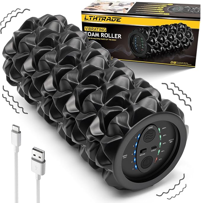 LTHTRADE Vibrating Foam Roller, High Density Massage Muscle Roller Back Roller Foam for Back Pain Relief & Muscle Recovery and Physical Therapy, 5-Speed Rechargeable Exercise Roller, 2 Modes