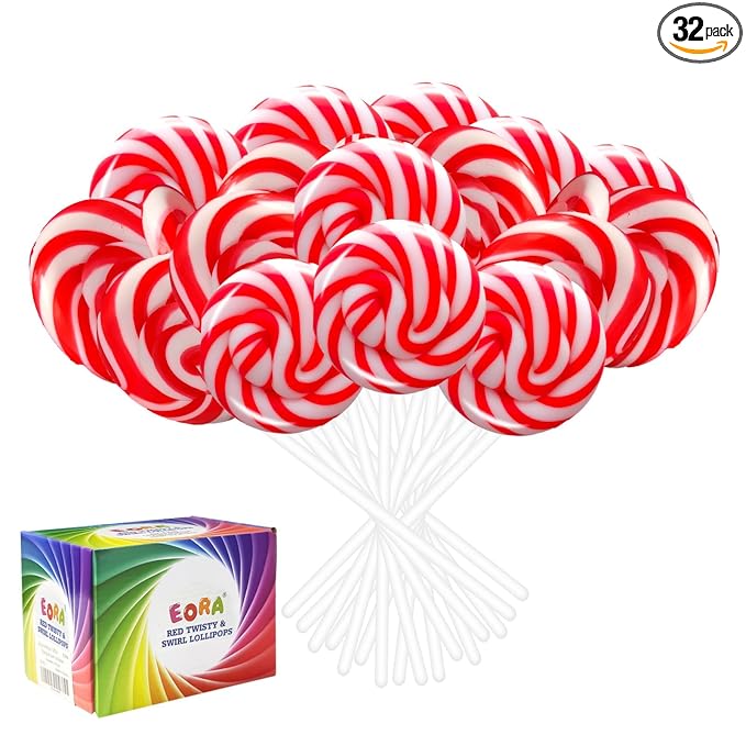 32 Pack Cranberry Red Twisty & Swirl Lollipops, Valentine's Day Swirl Lollipop Candies Individually Wrapped Bulk, Red Candy Lollipops Suckers for Birthday & Candy Buffet