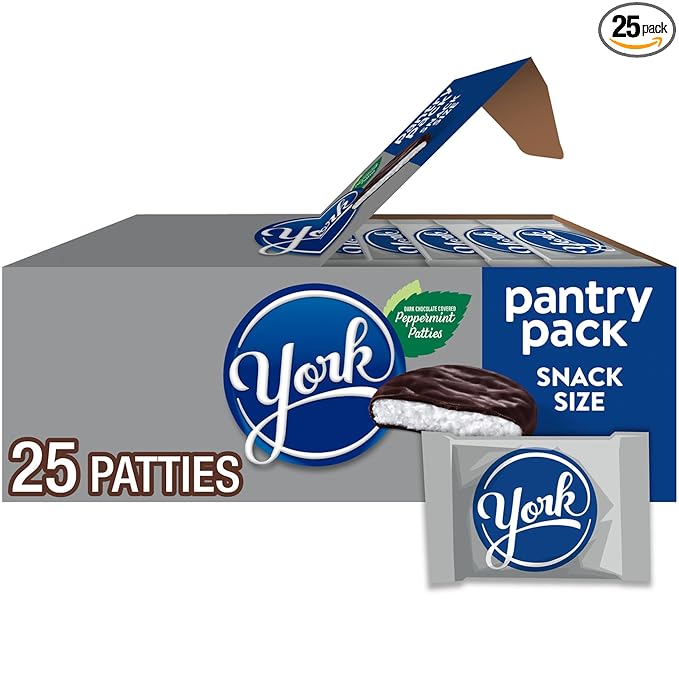 YORK Dark Chocolate Snack Size Peppermint Patties, Candy Pantry Pack, 15 oz (25 Pieces)